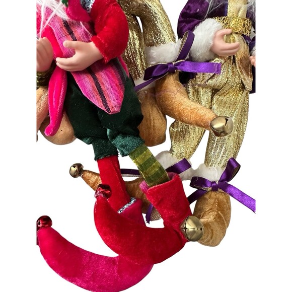 Set Of 5 Whimsical Elves Gnomes Ornaments Tall Christmas Figures Holiday Decor - Picture 5 of 6